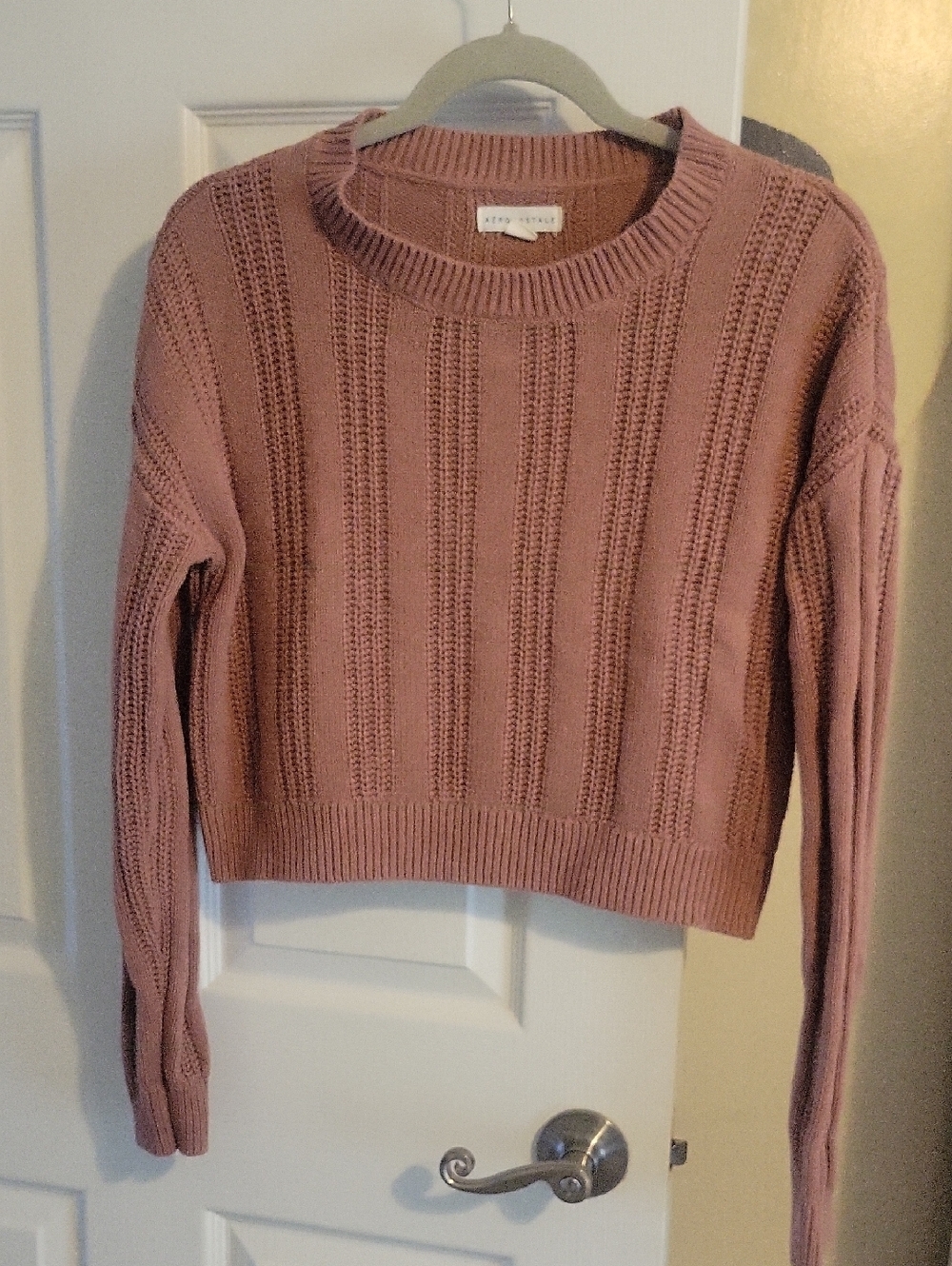 Aeropostale szM Mauve/Brown Cropped Ribbed Crewneck Long Sleeve Sweater